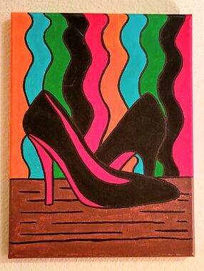 Hand Painted Red Bottom Heels Canvas Art Fashion Wall Decor 9x12 Signed